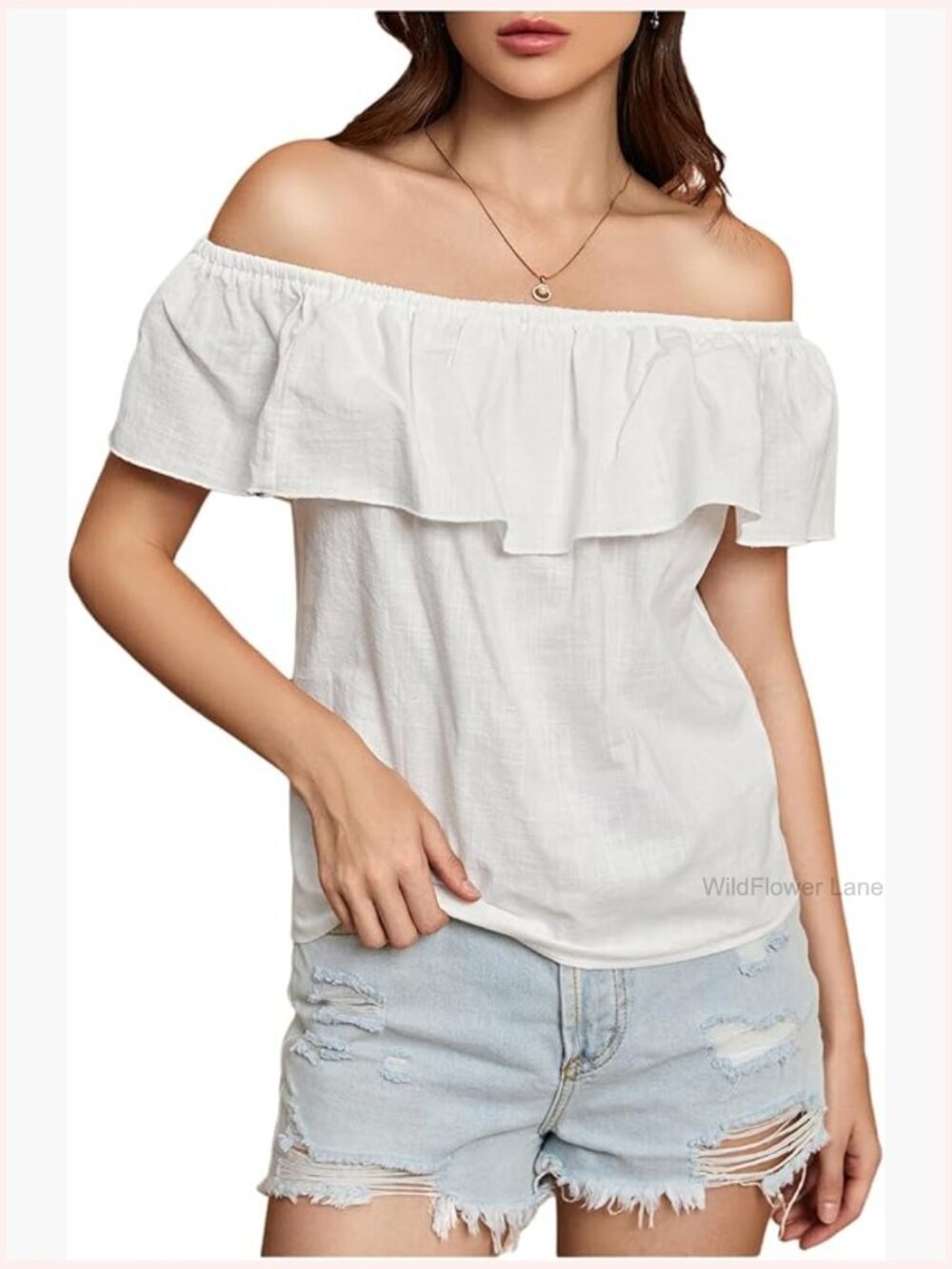 Off Shoulder Short Sleeve Ruffled Blouse Summer Top